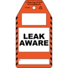 Leak Aware tag, English, Black on Orange, White, 80,00 mm (W) x 150,00 mm (H)